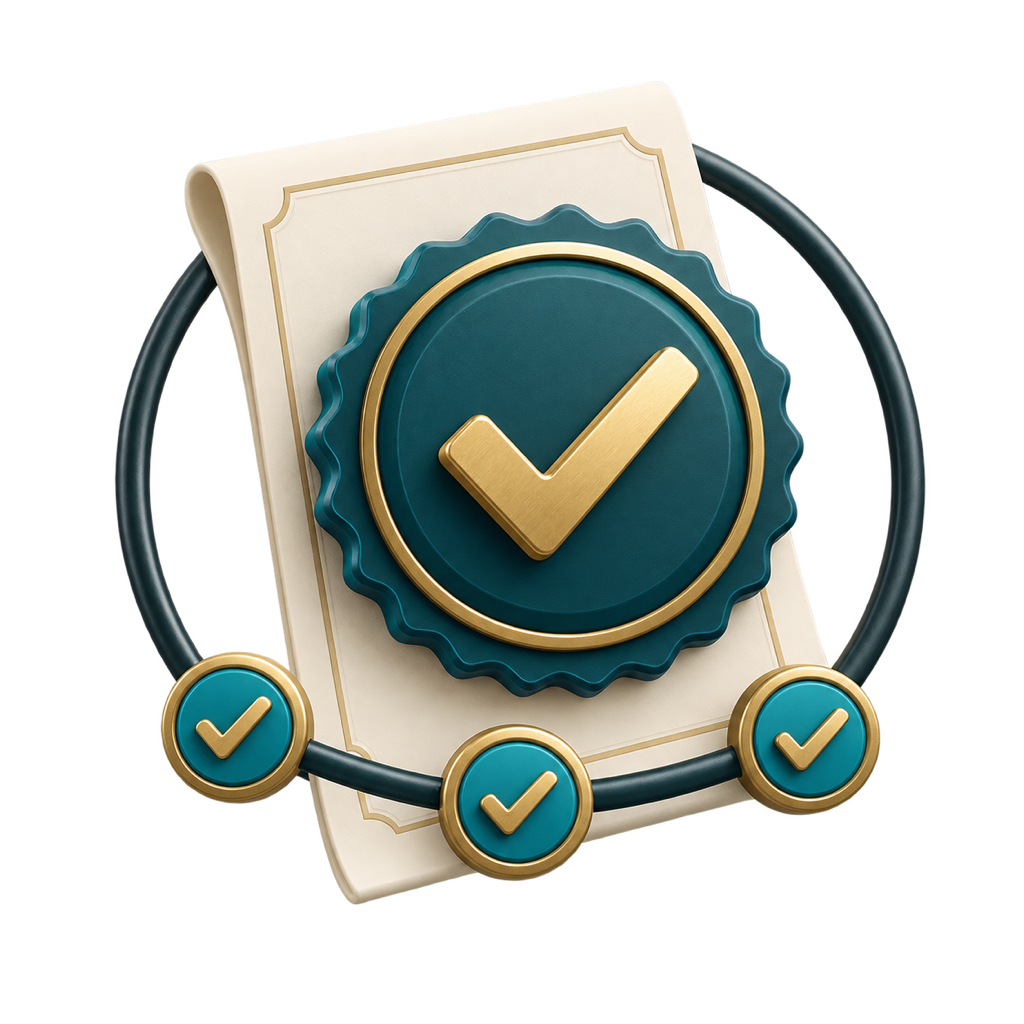 Dimensional professional certificate seal with an independent review check